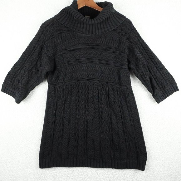 Peter Nygard Cable Knit Sweater Womens Medium Black Fisherman Turtle Neck - Picture 1 of 8